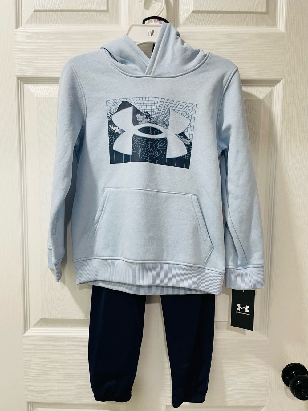 Under Armour Light Blue Hoodie with Navy Logo Graphic